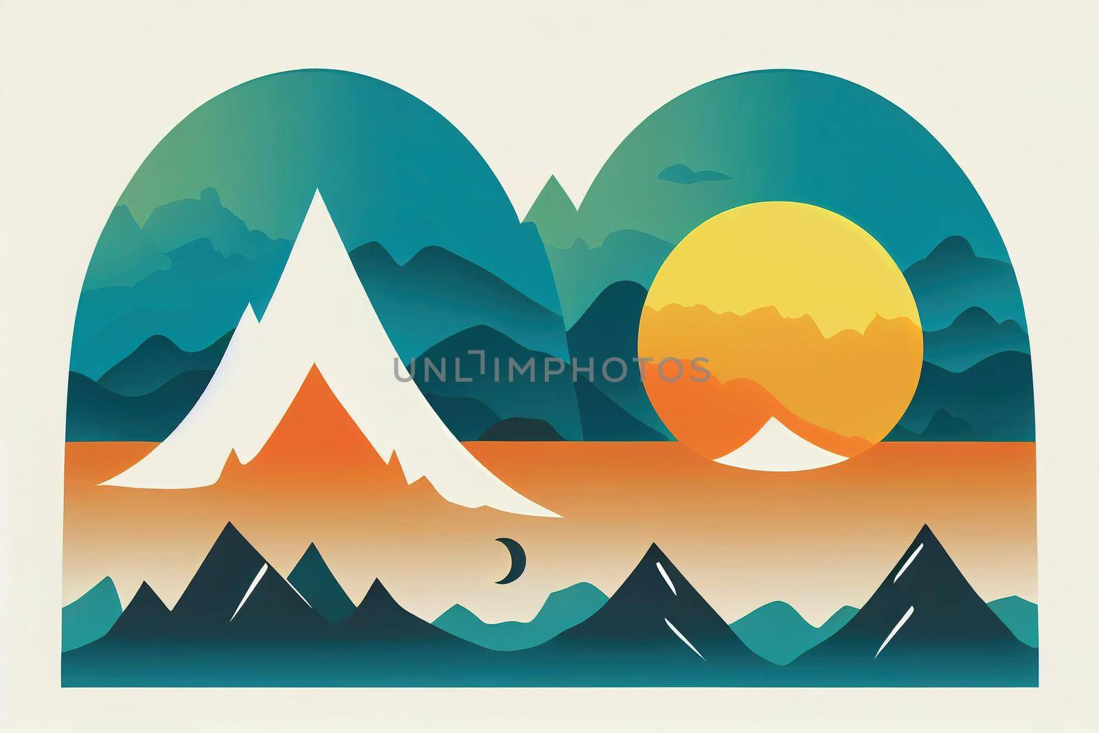 Mountain and Sea Sun Logo Design Template suitable for tourism, travel and nature business brand v3