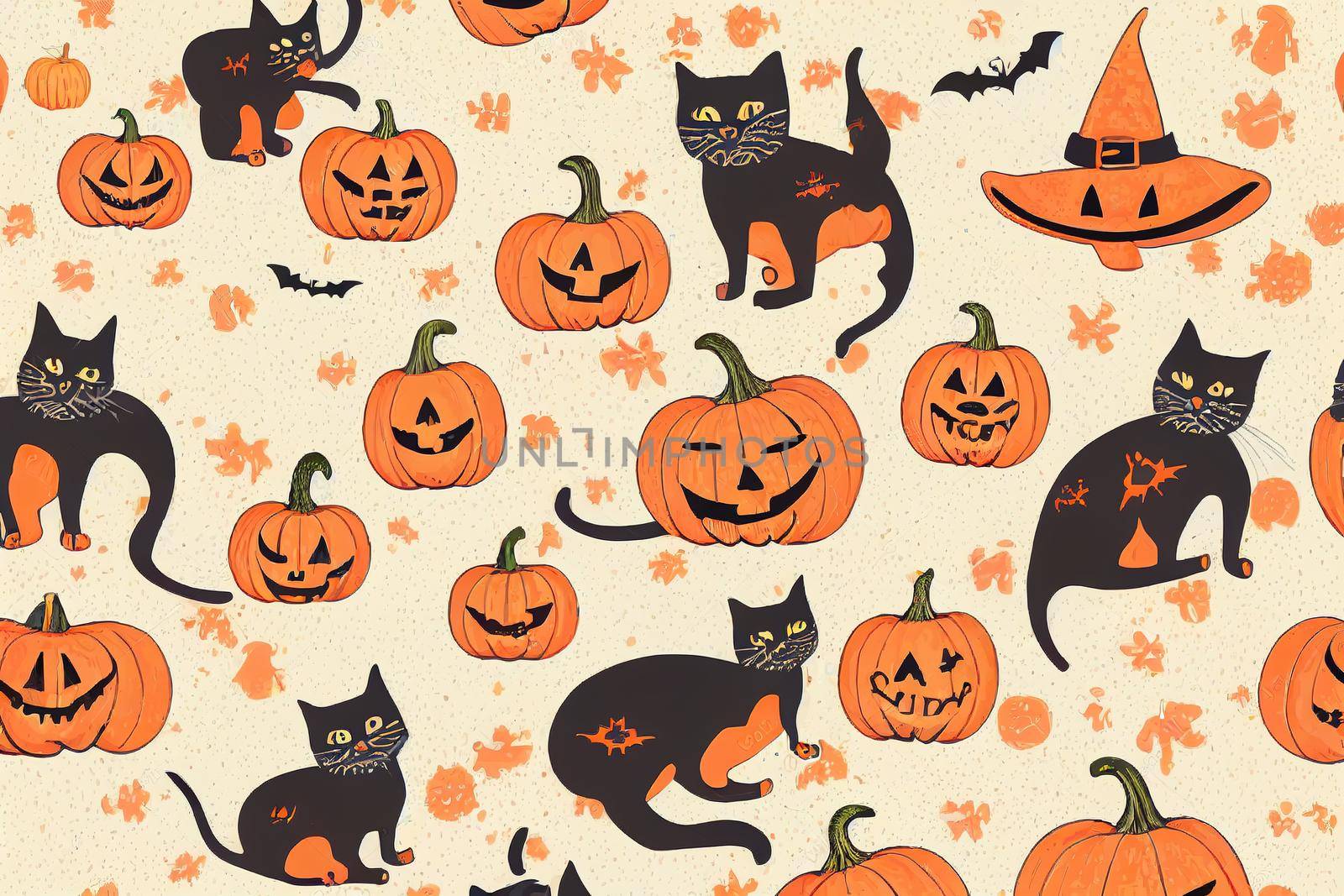 Fun hand drawn Halloween pattern with cats by 2ragon