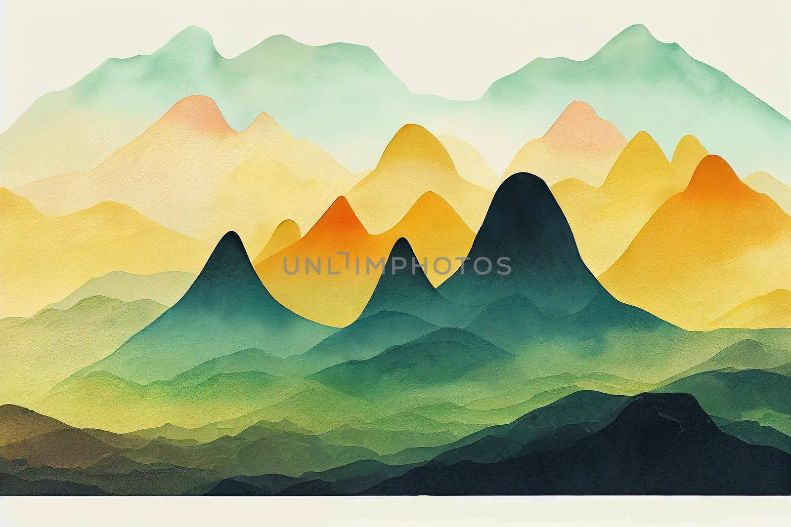 Mountain background , Minimal landscape art with watercolor brush and golden line art texture, Abstract art wallpaper for prints, Art Decoration, wall arts and canvas prints v1