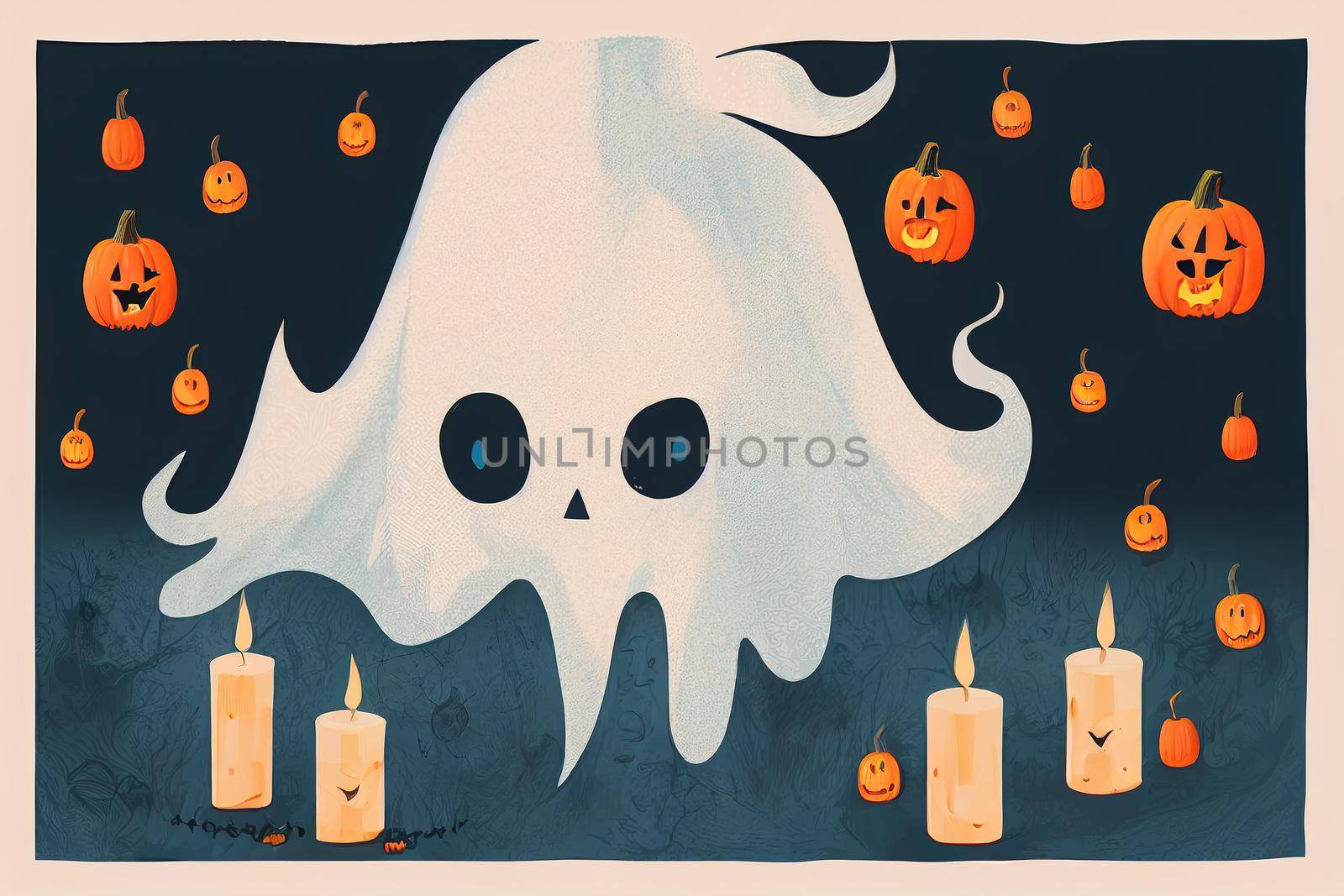 Ghosts, Pumpkins, candles, animal Skulls, Halloween concept by 2ragon