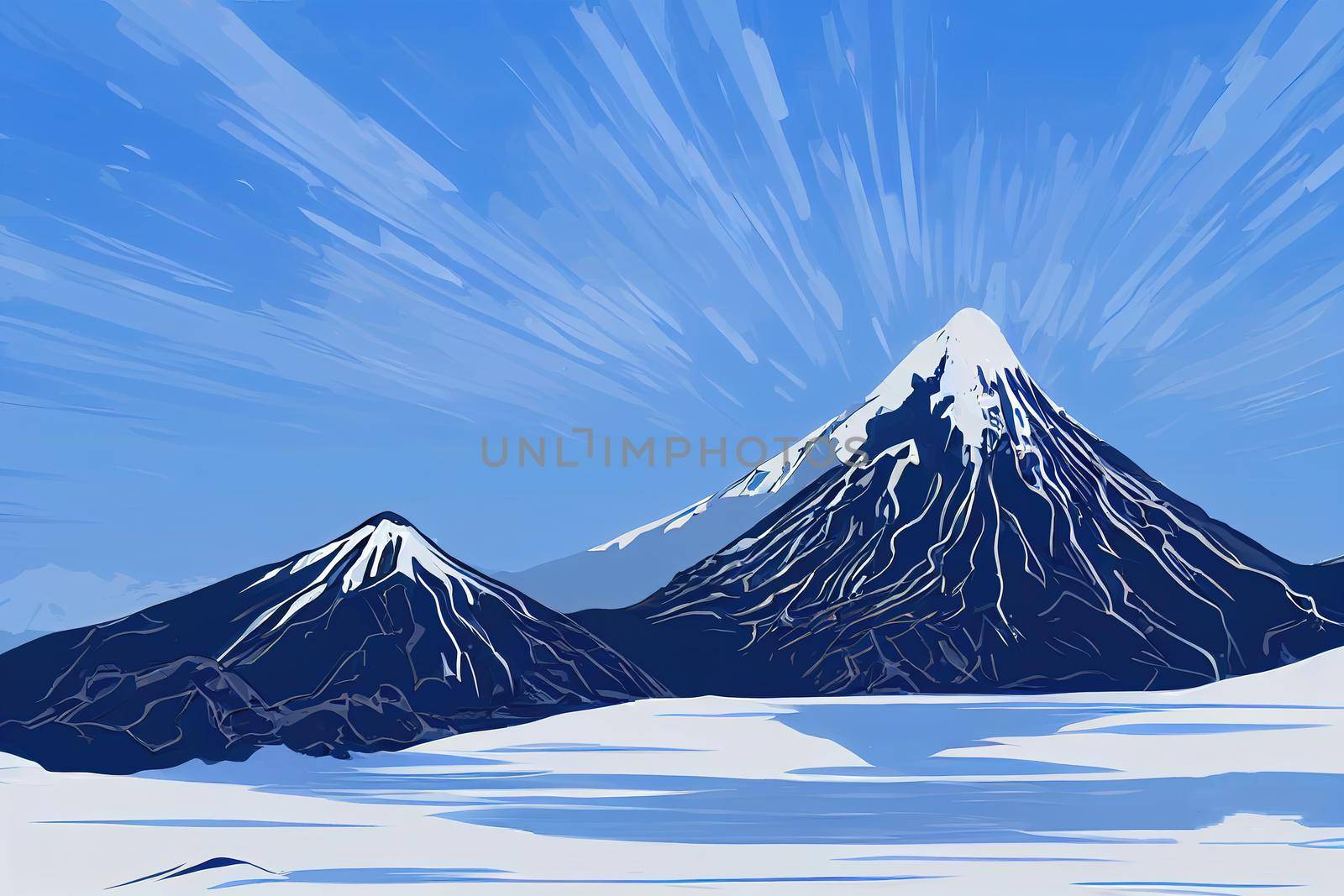 Mount Ngauruhoe isolated on white background, It is is an active stratovolcano in New Zealand, Mountain with snow, anime style v1