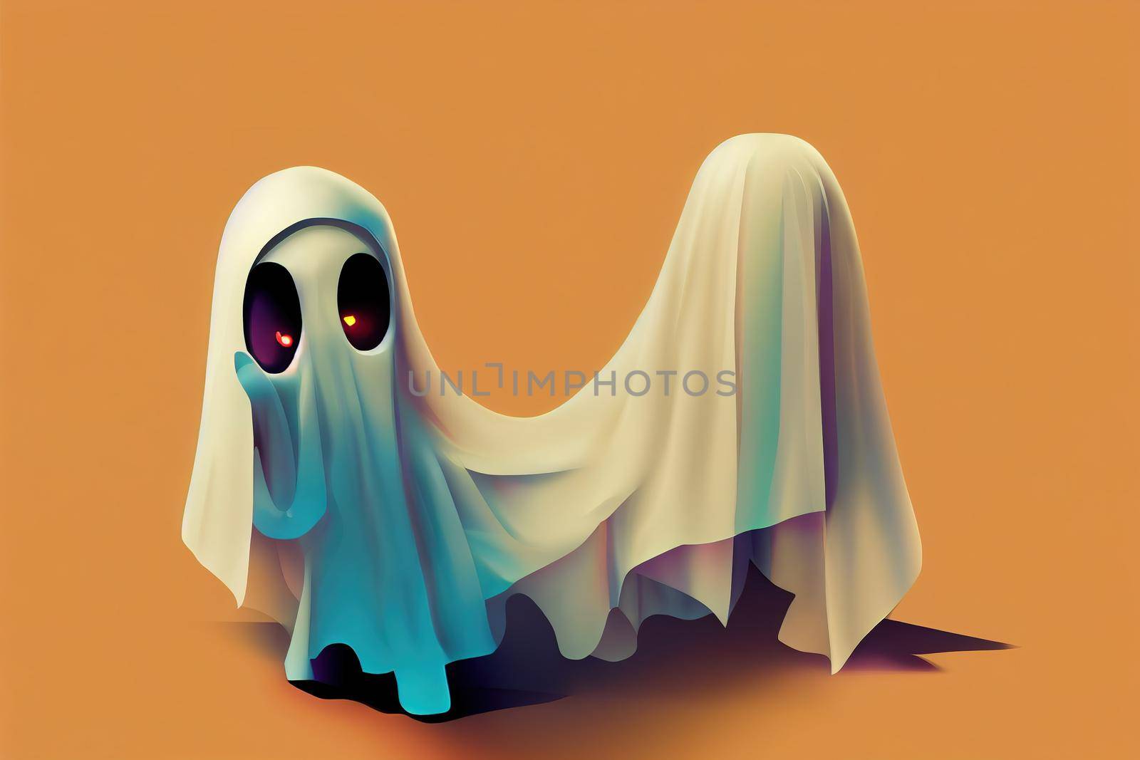 Ghost with shadow and transparency, Happy Halloween, 3d raster image cartoon character 2d style v3