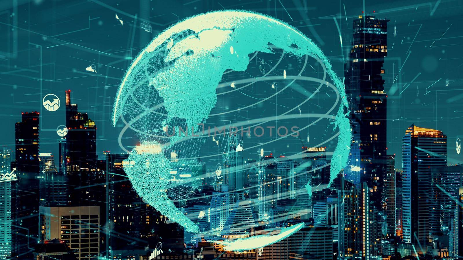 Global connection and the internet network alteration in smart city . Concept of future wireless digital connecting and social media networking .