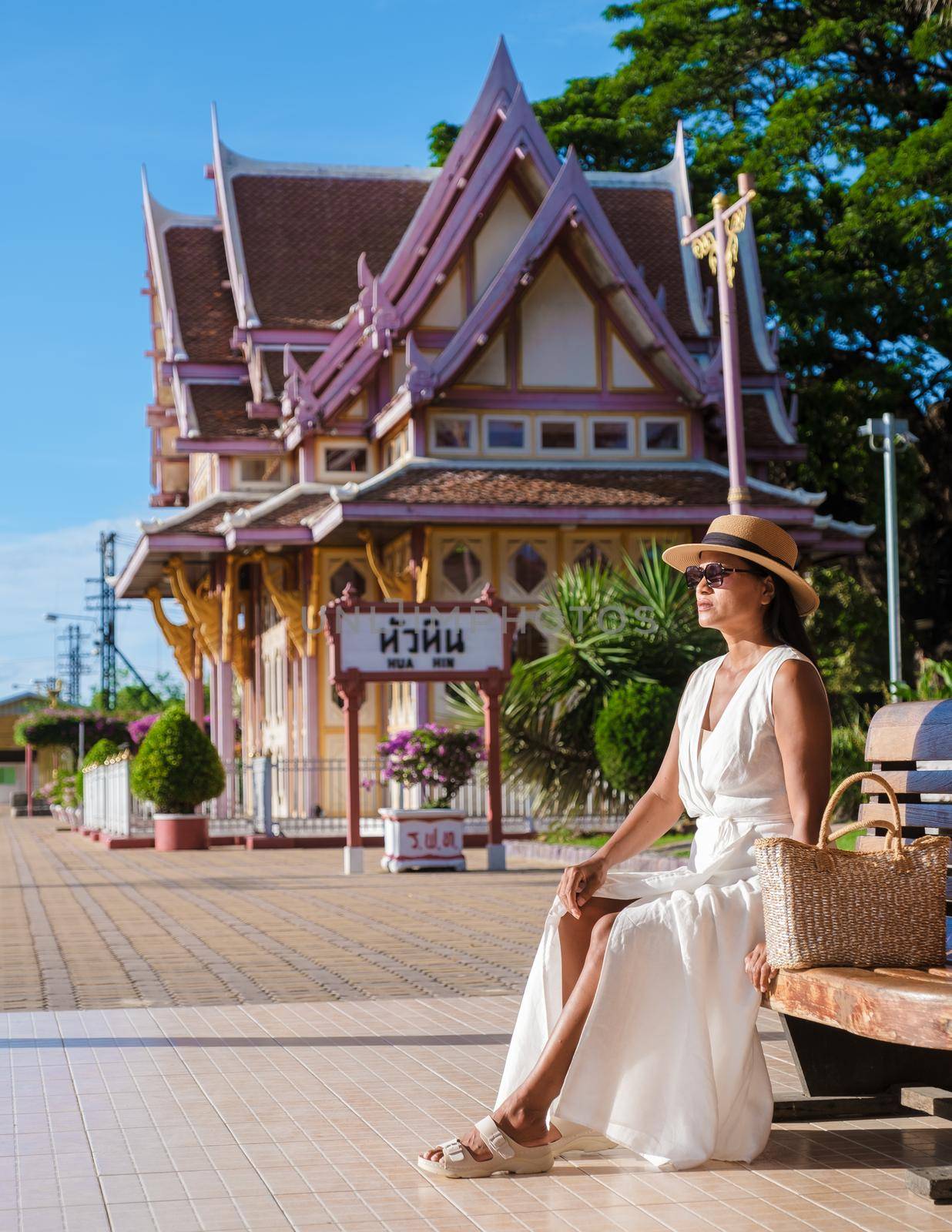 Hua Hin train station in Thailand on a bright day by fokkebok