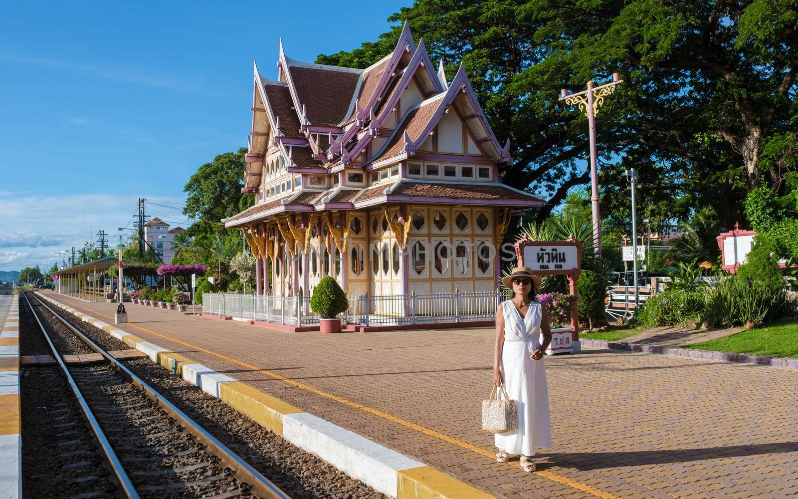 Hua Hin train station in Thailand on a bright day by fokkebok