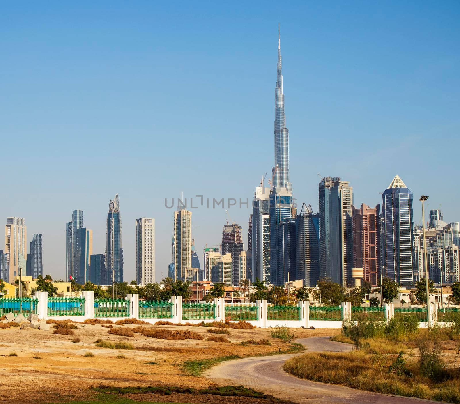 Dubai city skyline. Shot made from safa park. UAE.