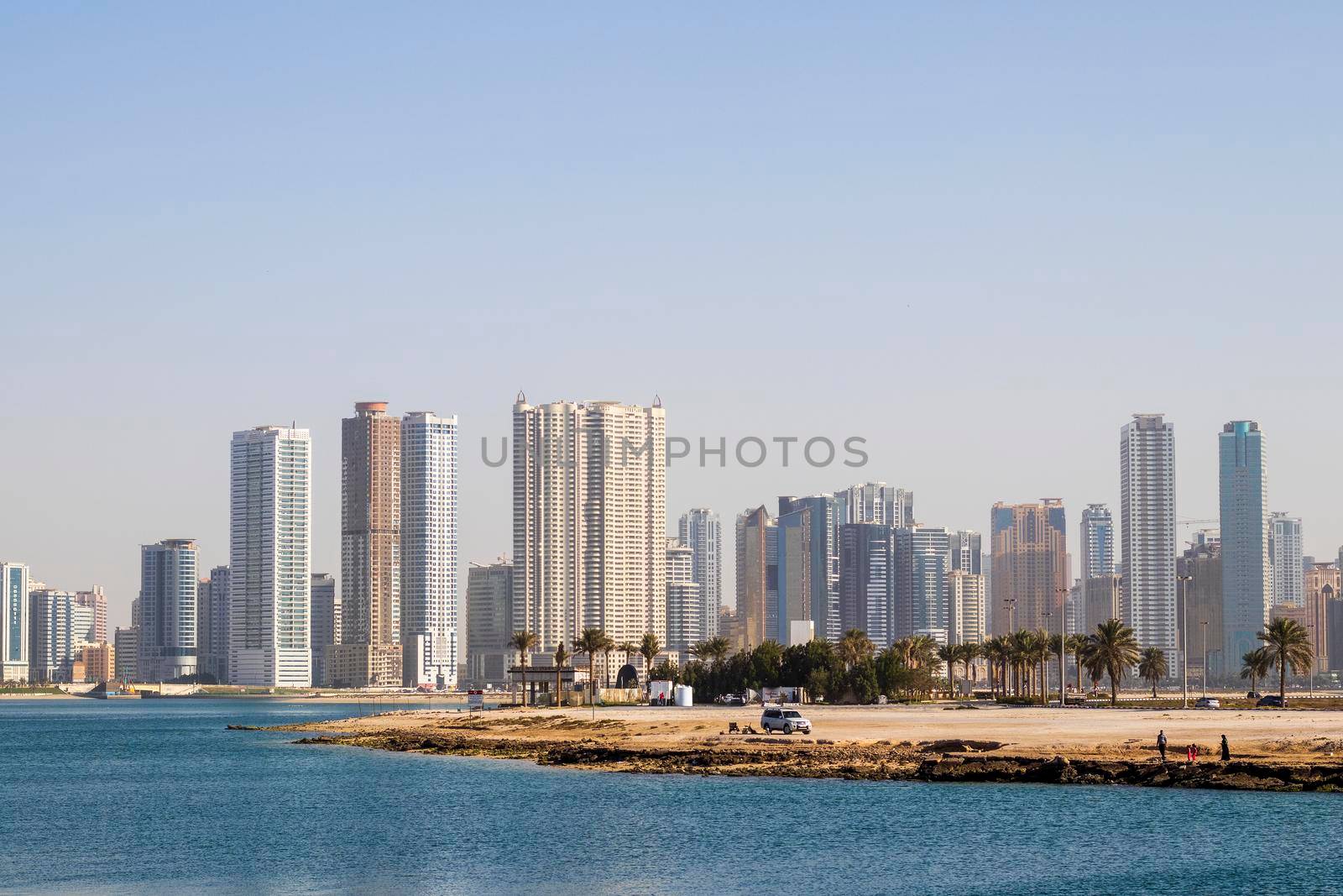 Sharjah,UAE - 02.06.2021 Waterfront in Al Khan area of Sharjah Emirate. UAE. Outdoors. by pazemin