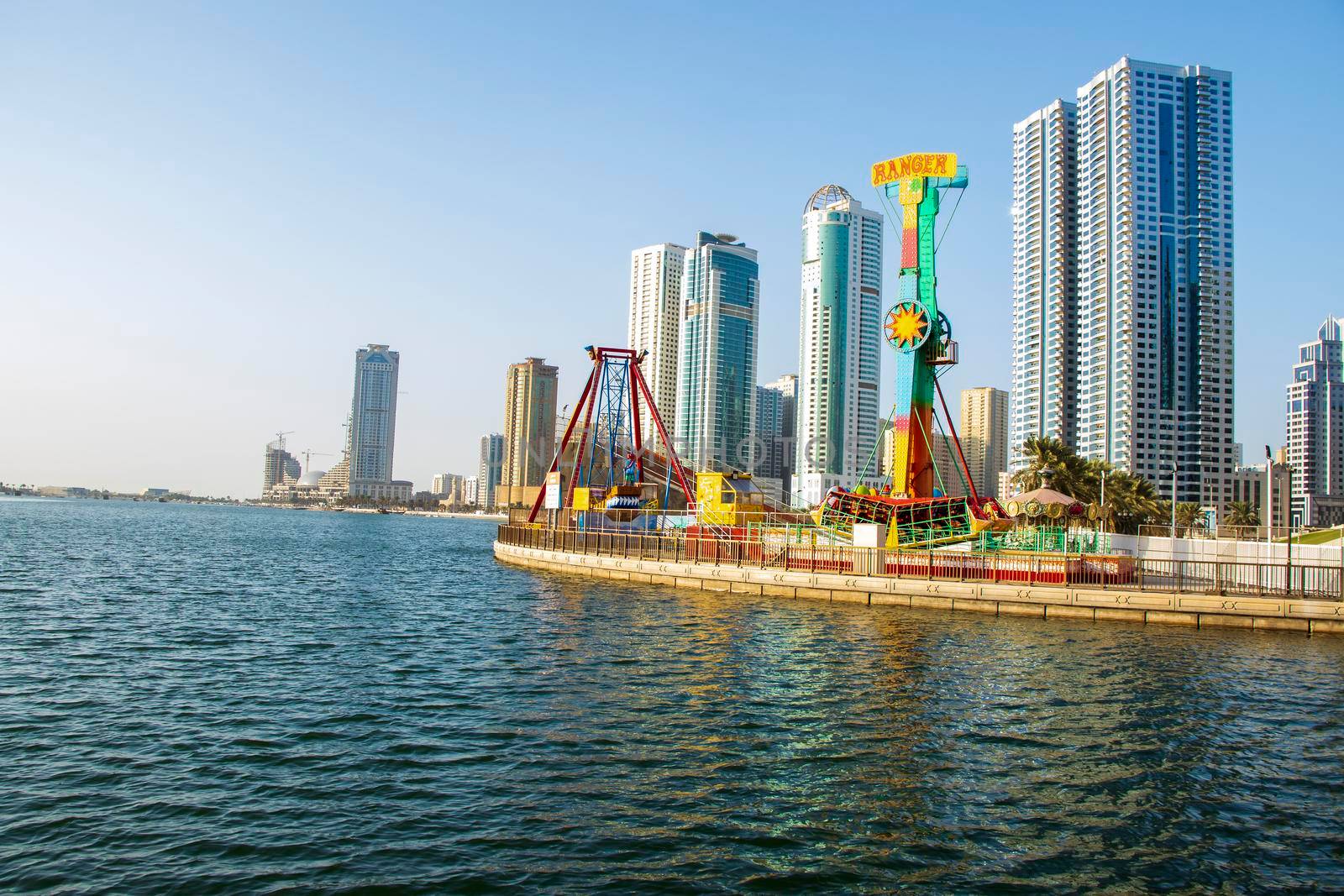 Waterfront in Al Khan area of Sharjah Emirate. UAE. Outdoors.