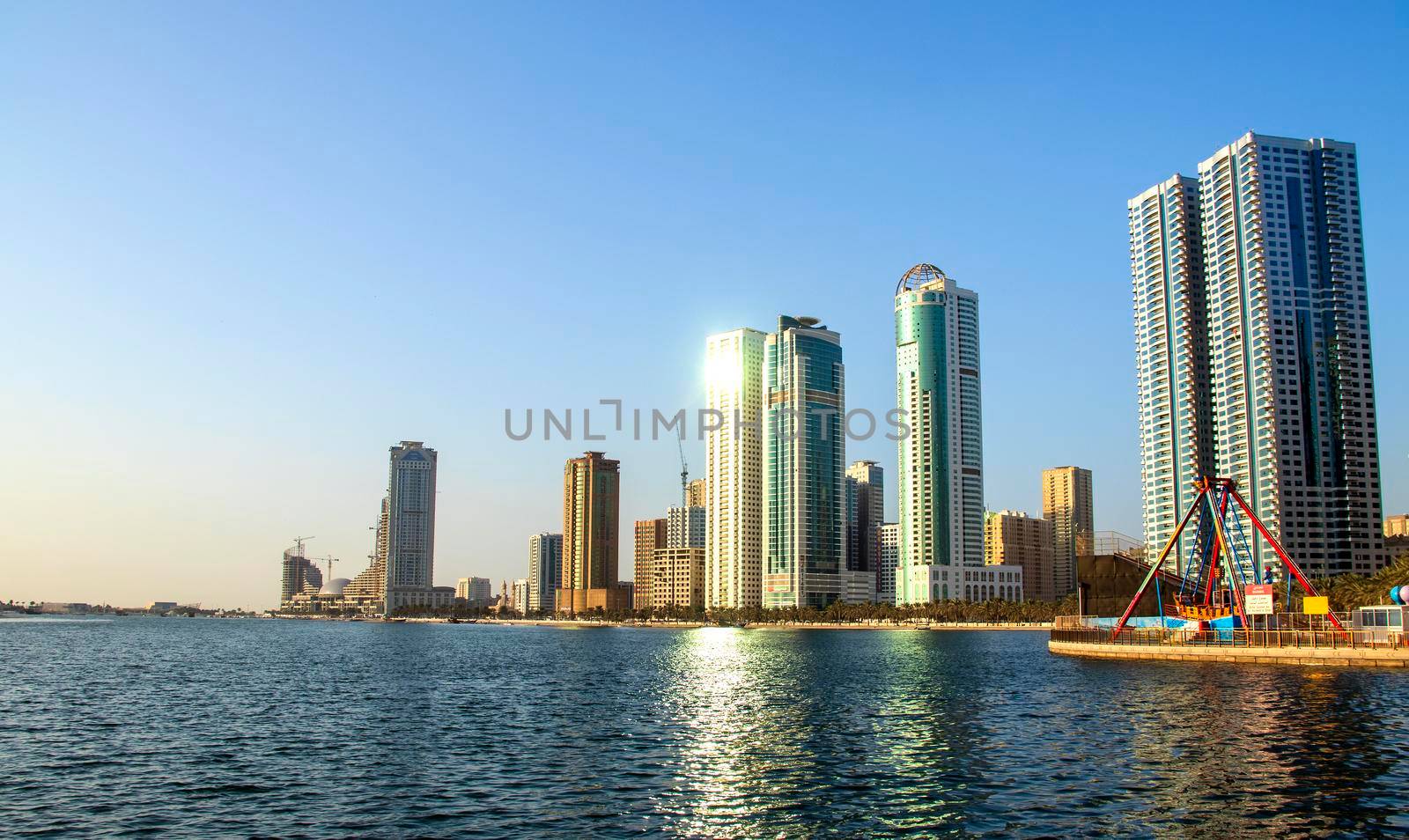 Waterfront in Al Khan area of Sharjah Emirate. UAE. Outdoors.