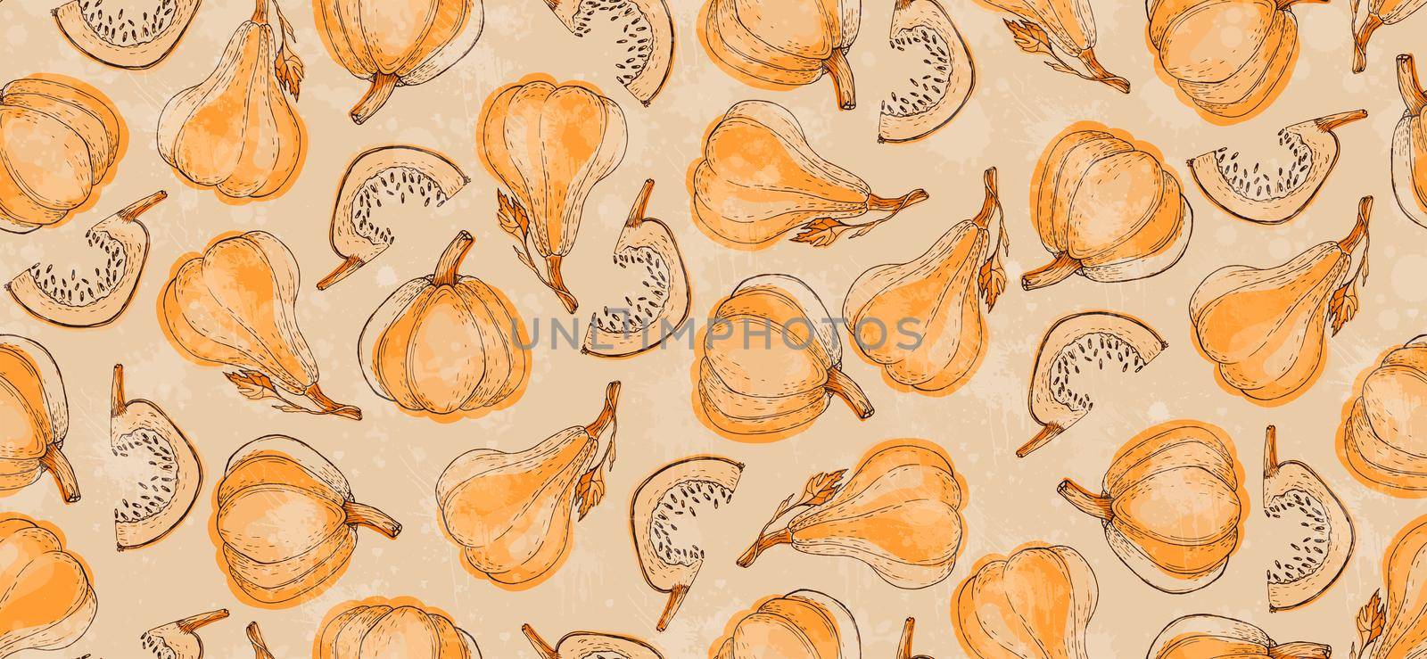 Pumpkin seamless pattern. Pumpkin background for Harvest festival or Thanksgiving day.
