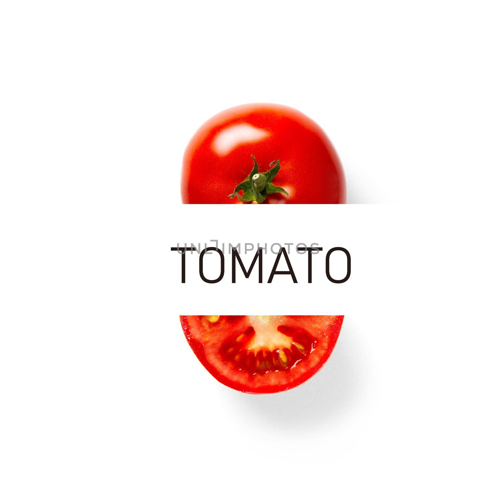 Tomato creative layout and composition isolated on white background. Food, healthy eating and dieting concept.