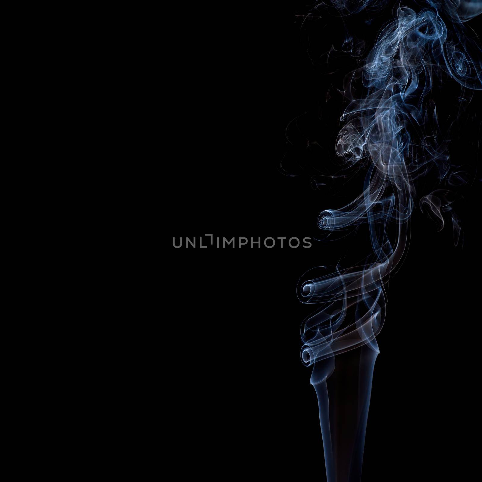 Abstract Smoke on black Background. Abstract flowing steam of air humidifier with swirl. movement of smoke on black background