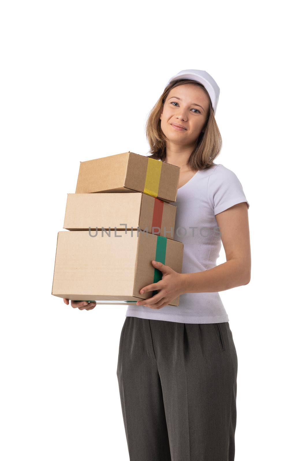 Delivery woman with boxes by ALotOfPeople