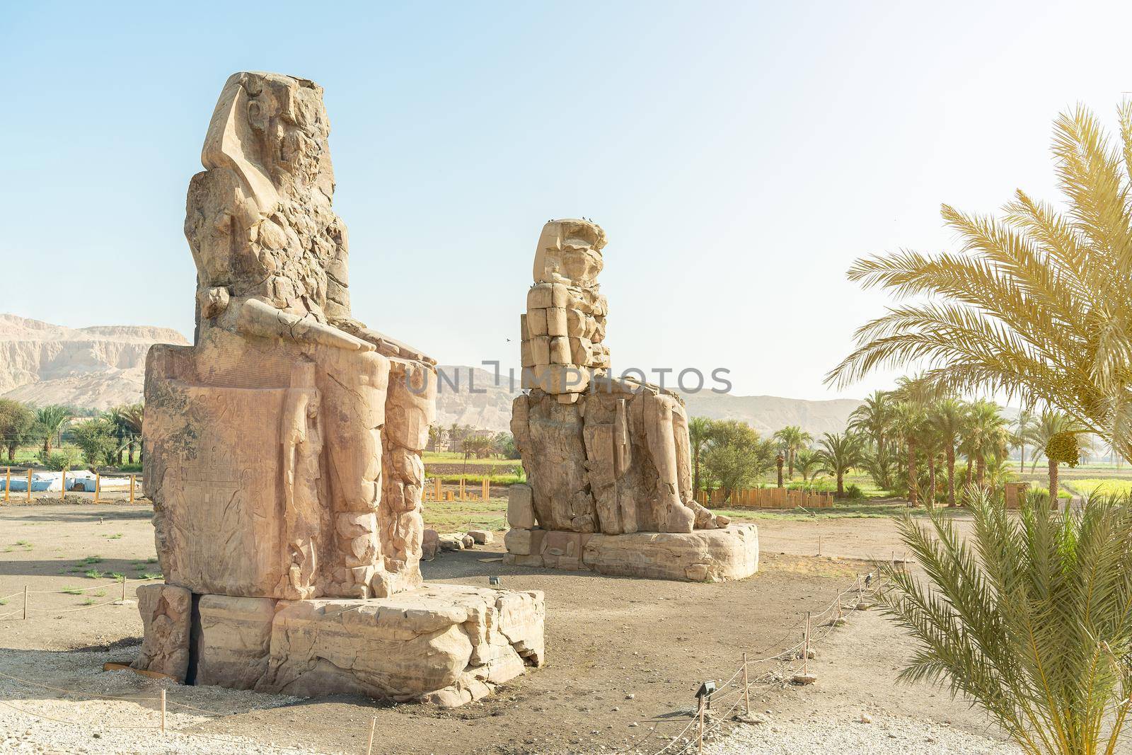 Two statues of the colossus of Memnon of the Pharaoh Amenophis III