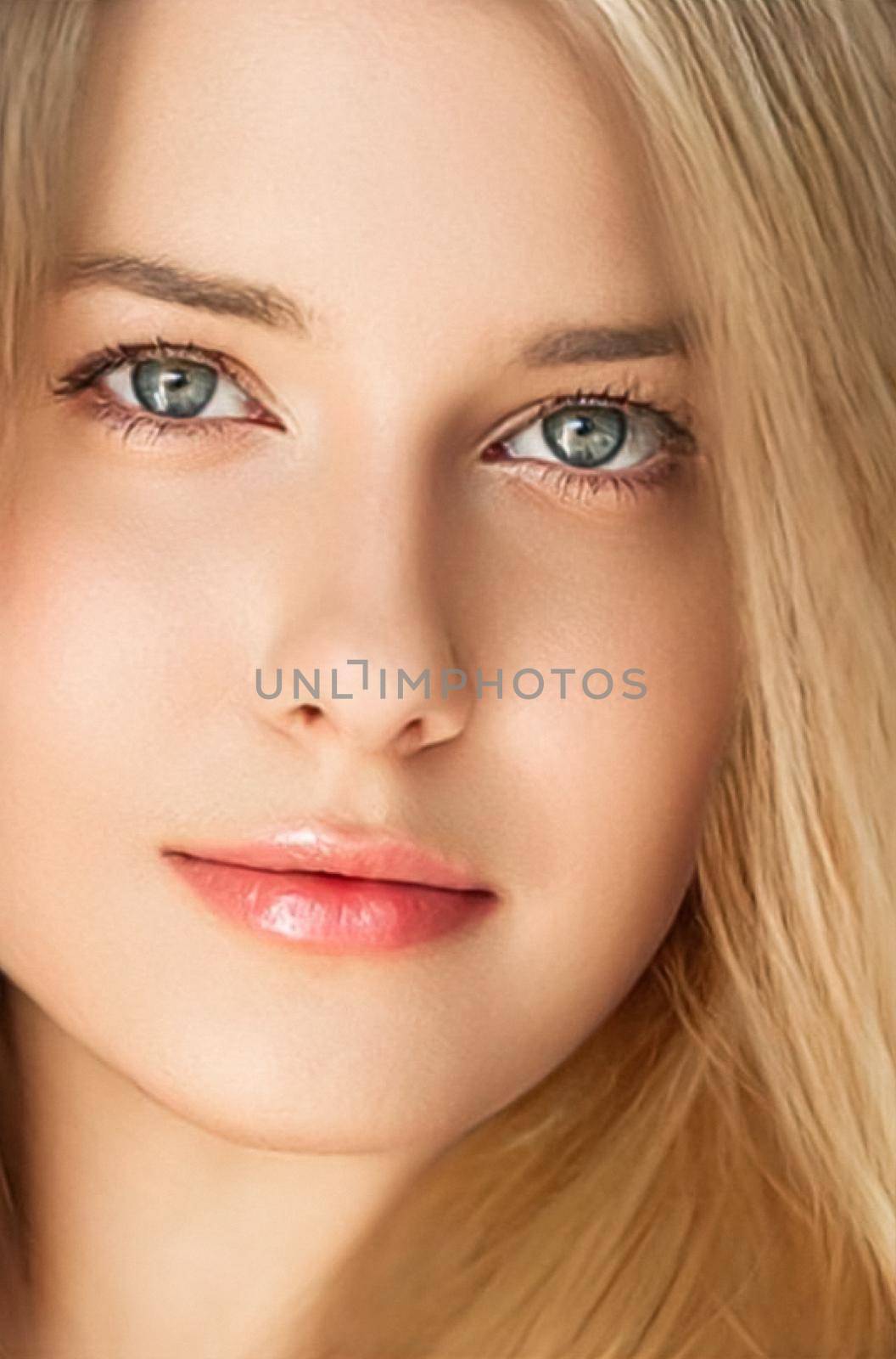 Natural beauty and no make-up look, beautiful young woman as skin care cosmetics and feminine brand concept, face portrait close-up