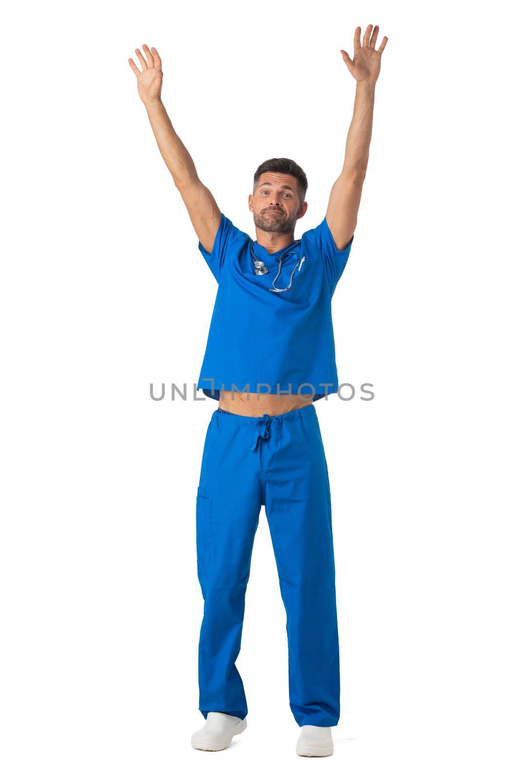Healthcare worker with raised arms by ALotOfPeople