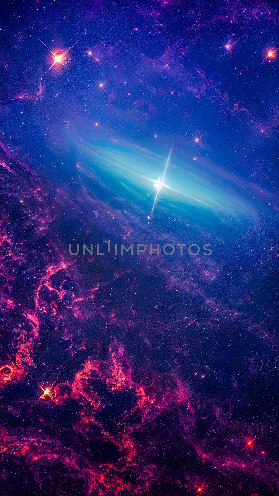 An abstract nebula in outer space and galaxies background of 3D render, suitable for a mobile screen, phone desktop, landing page, UI/UX, and wallpaper.