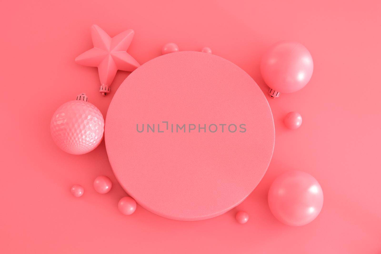 Pink Christmas composition. Trendy Xmas background, mockup. Modern design. Free space for text or logo, copy space. Flat lay, top view. by creativebird