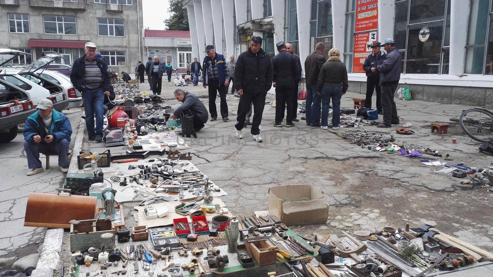 Bender, Moldova - October 15 2017: Former Soviet Style Flea Market and Old People. High quality photo