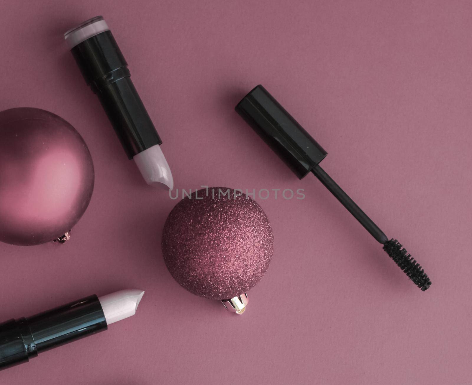 Make-up and cosmetics product set for beauty brand Christmas sale promotion, luxury purple flatlay background as holiday design by Anneleven