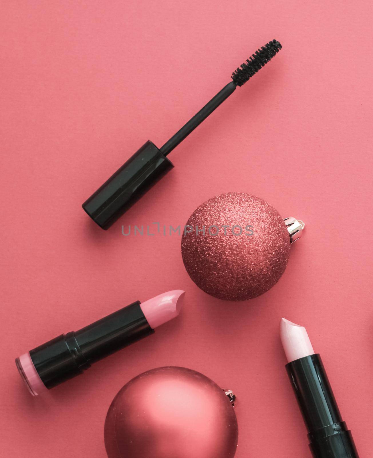 Make-up and cosmetics product set for beauty brand Christmas sale promotion, luxury coral flatlay background as holiday design by Anneleven