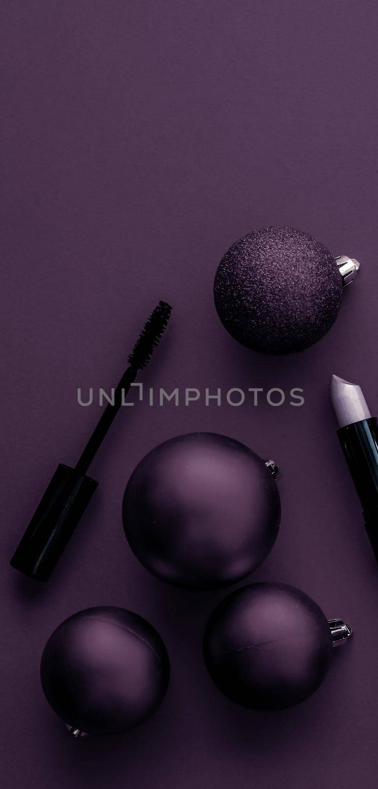 Make-up and cosmetics product set for beauty brand Christmas sale promotion, luxury plum flatlay background as holiday design by Anneleven