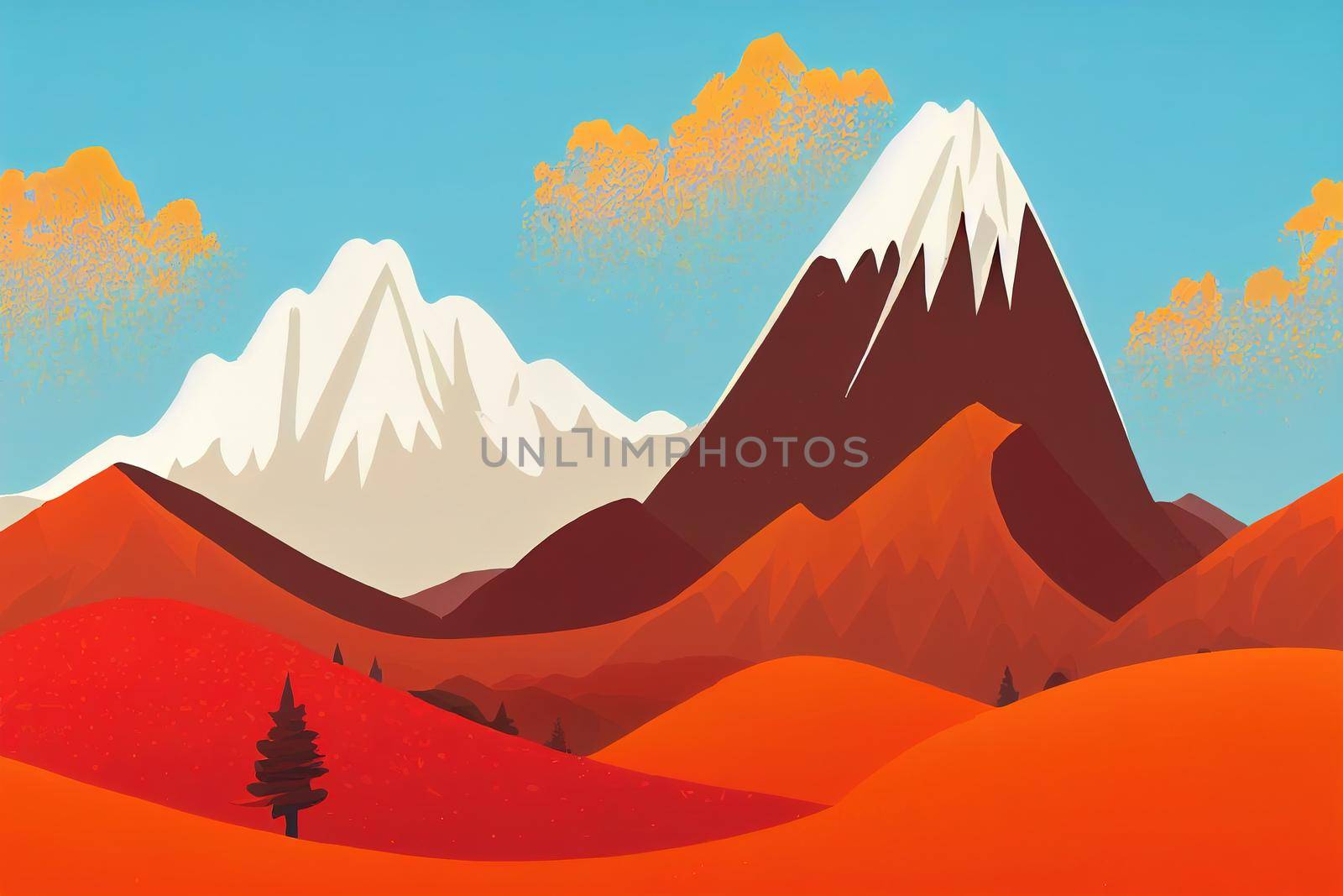 Scenic highlands landscape with great snowy mountain by 2ragon