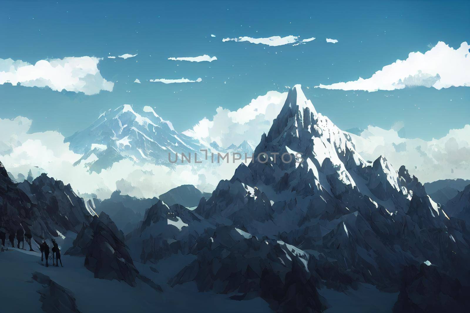 The mountain in the zugspitze arena, anime style, webtoon style