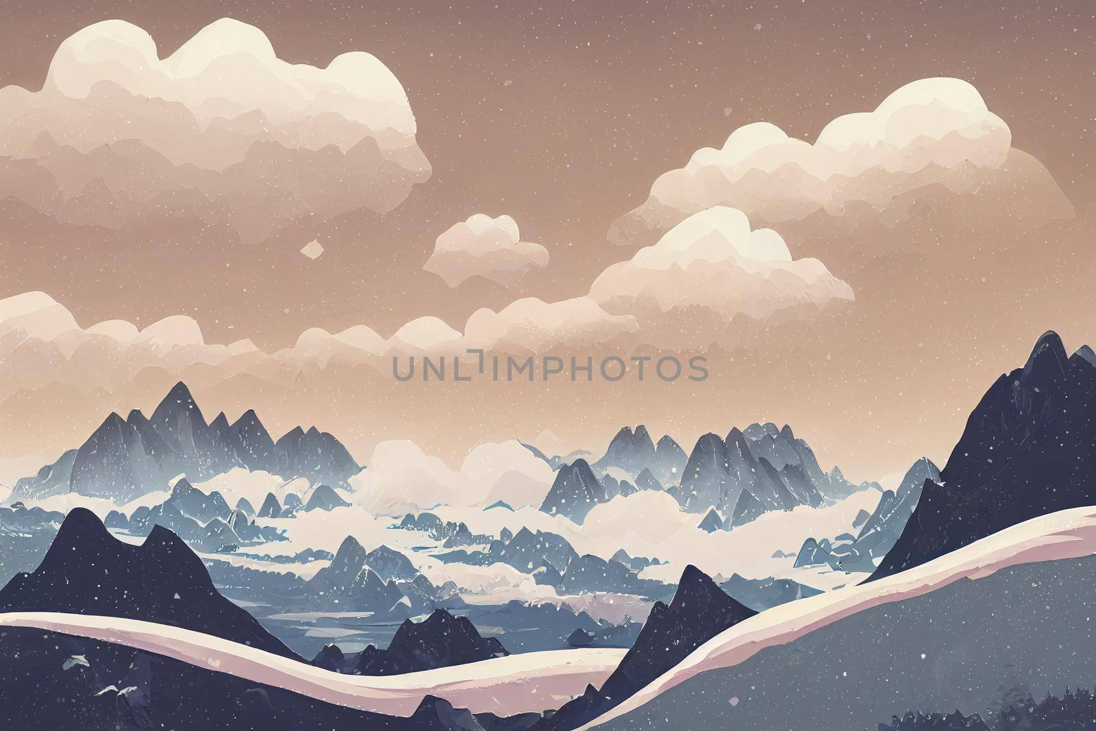 background of snowy mountains anime style, cartoon style toon by 2ragon