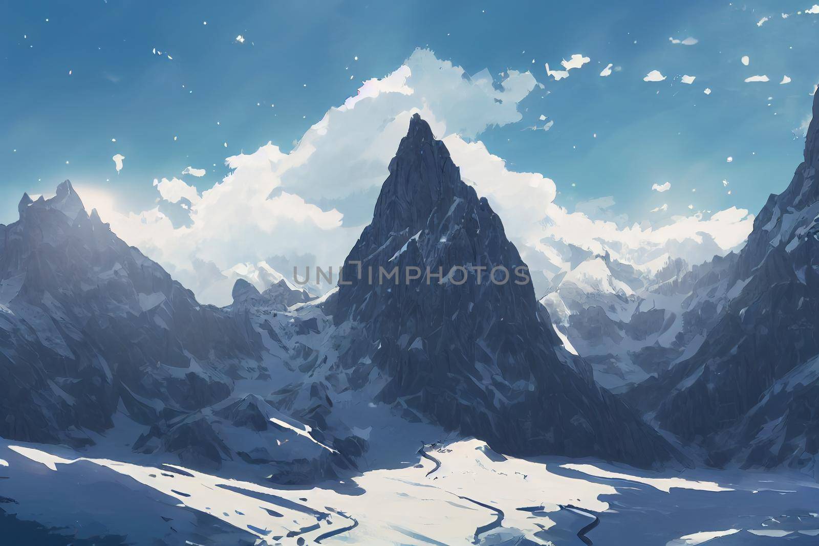 The mountain in the zugspitze arena, anime style, webtoon style