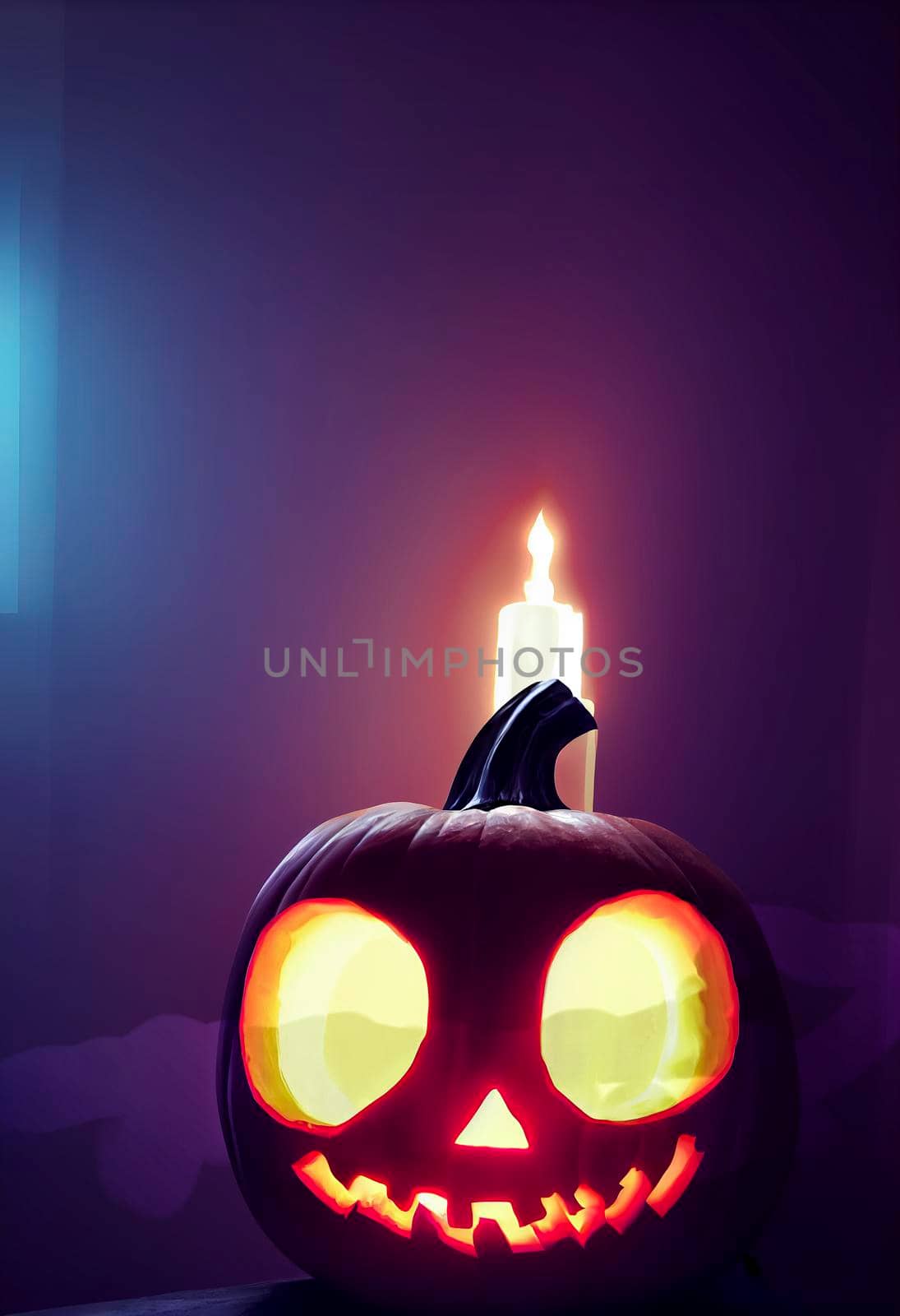 Halloween pumpkin head jack lantern with burning candles by jbruiz78