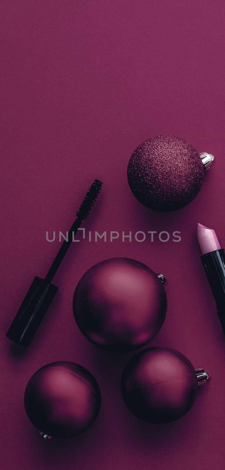 Make-up and cosmetics product set for beauty brand Christmas sale promotion, luxury magenta flatlay background as holiday design by Anneleven