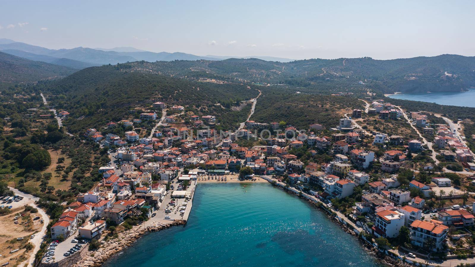 High aerial view to Skala Marion beach at Thassos island, Greece by starush