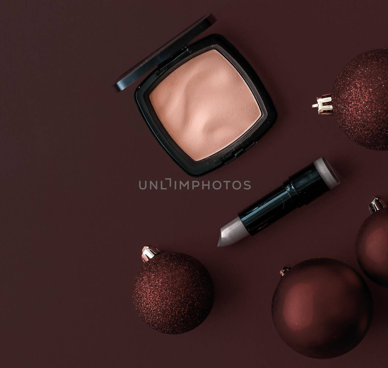 Make-up and cosmetics product set for beauty brand Christmas sale promotion, luxury chocolate flatlay background as holiday design by Anneleven