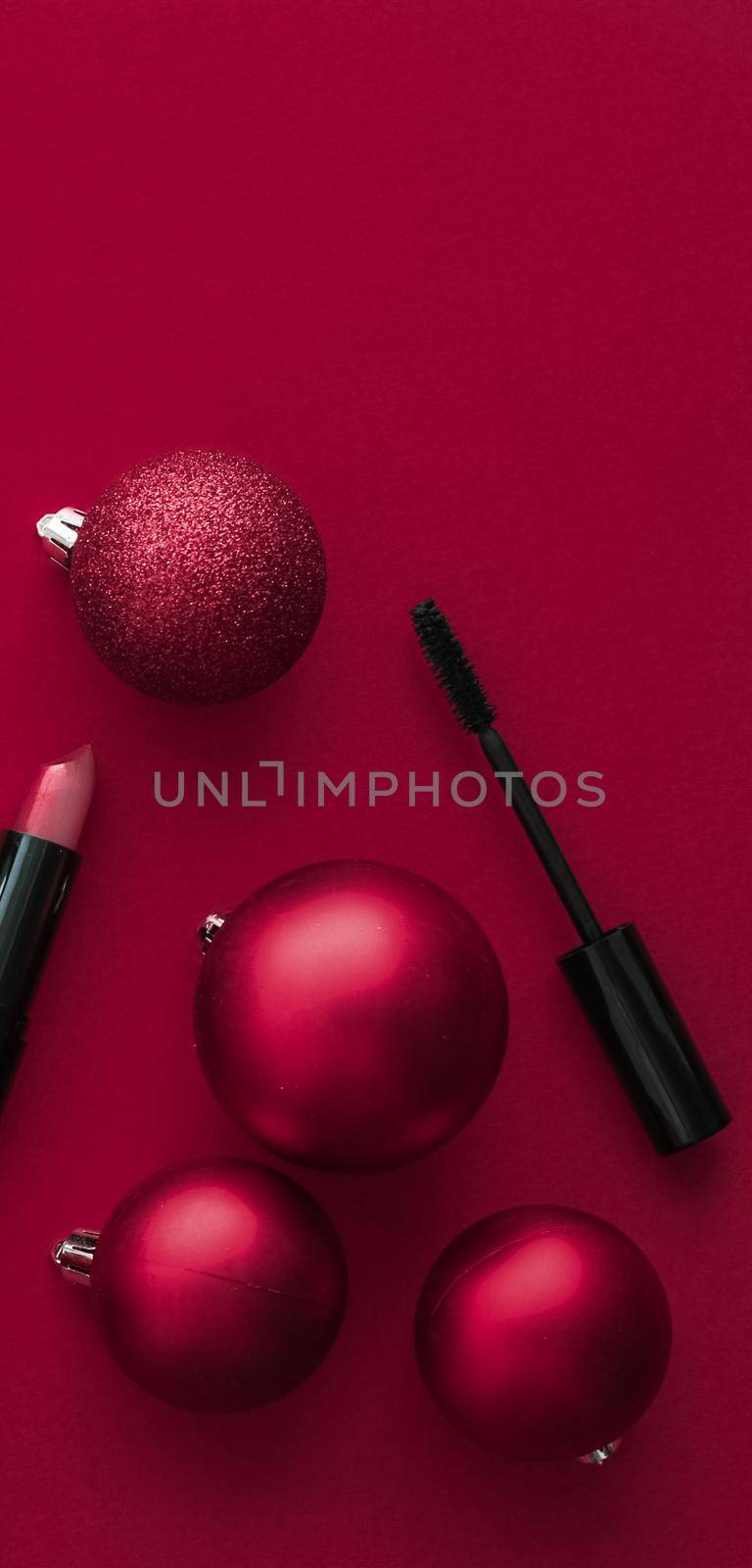 Make-up and cosmetics product set for beauty brand Christmas sale promotion, luxury wine flatlay background as holiday design by Anneleven