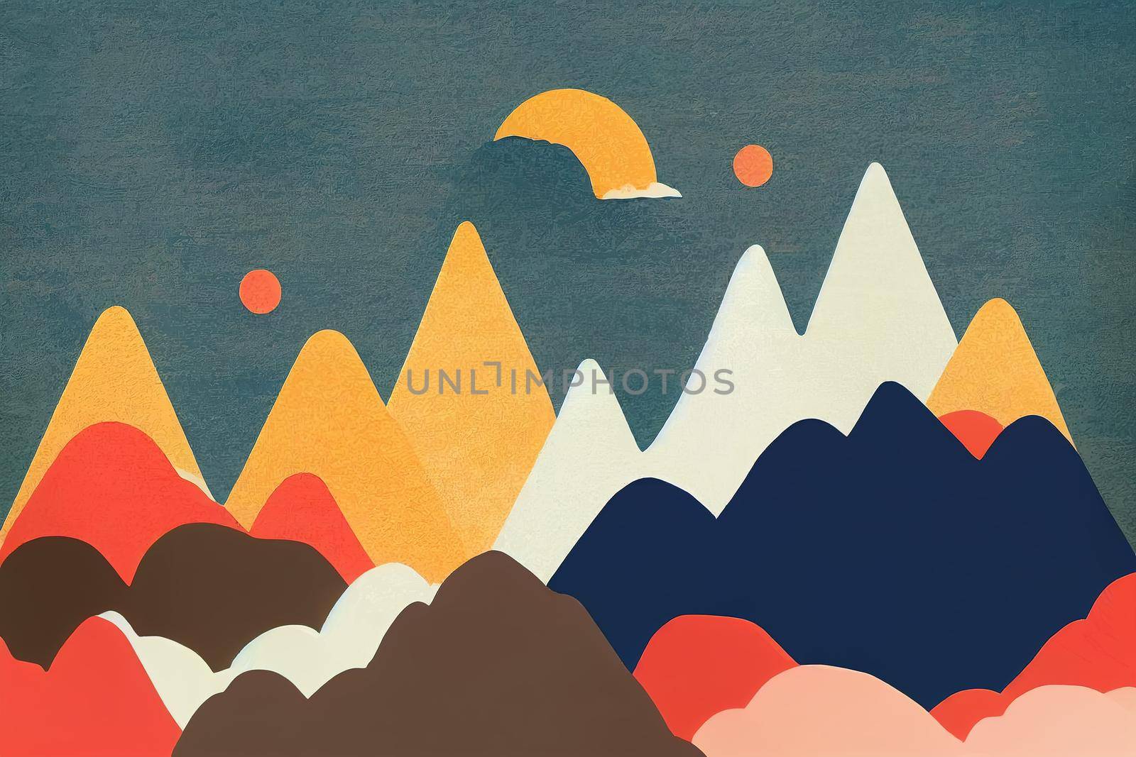 children hand drawn color mountain illustration in scandinavian style, by 2ragon