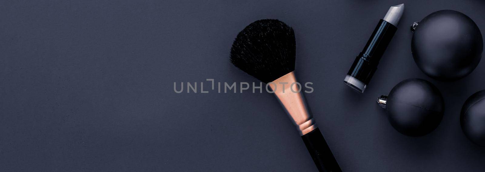 Make-up and cosmetics product set for beauty brand Christmas sale promotion, luxury black flatlay background as holiday design by Anneleven