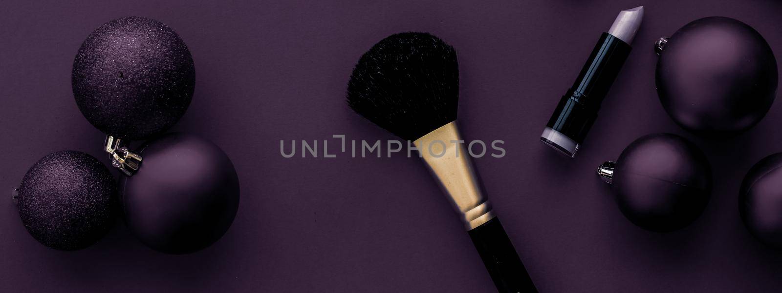 Cosmetic branding, fashion blog cover and girly glamour concept - Make-up and cosmetics product set for beauty brand Christmas sale promotion, luxury plum flatlay background as holiday design