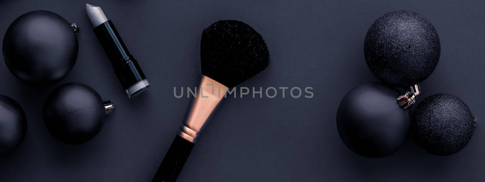 Cosmetic branding, fashion blog cover and girly glamour concept - Make-up and cosmetics product set for beauty brand Christmas sale promotion, luxury black flatlay background as holiday design