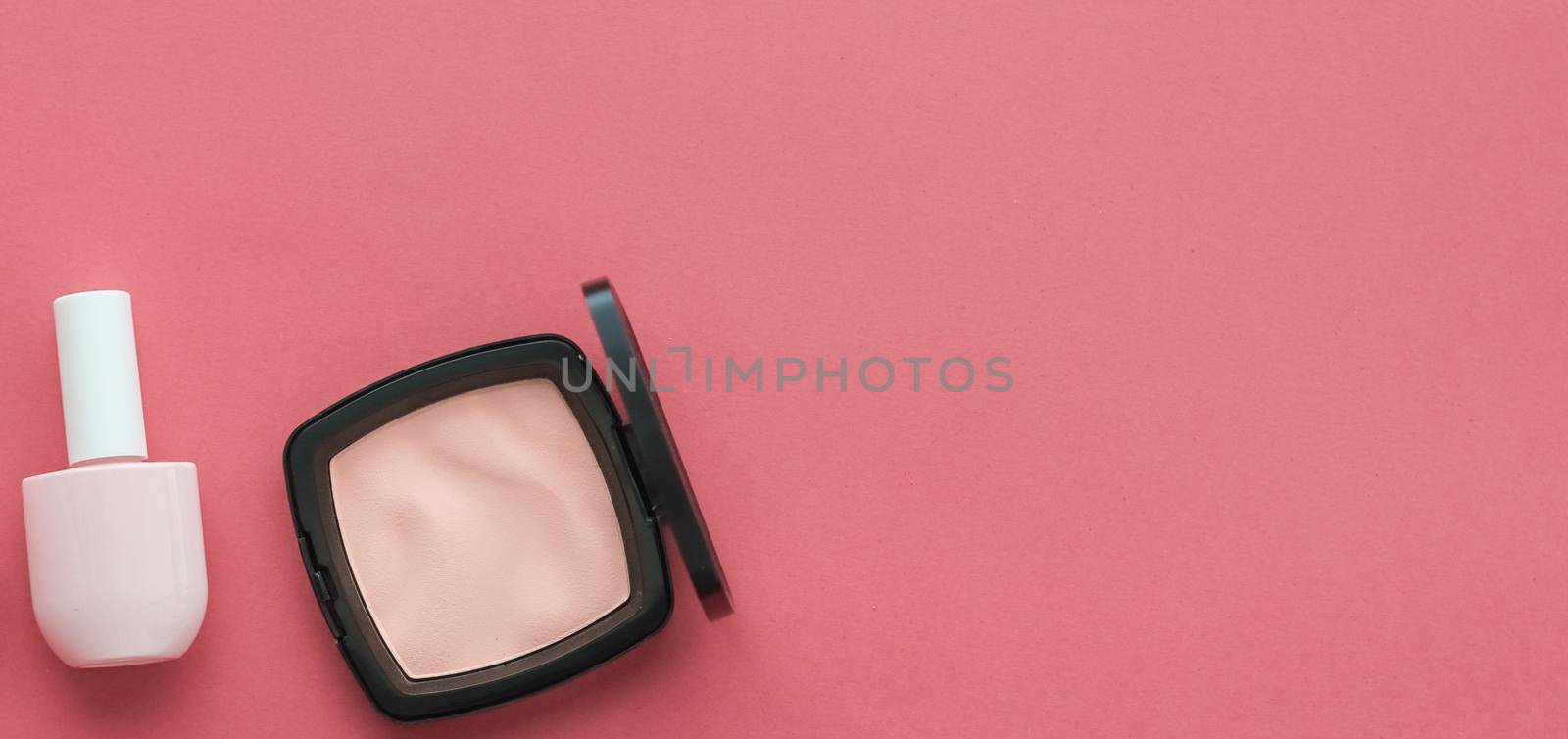 Cosmetic branding, fashion blog cover and girly glamour concept - Make-up and cosmetics product set for beauty brand Christmas sale promotion, luxury coral flatlay background as holiday design