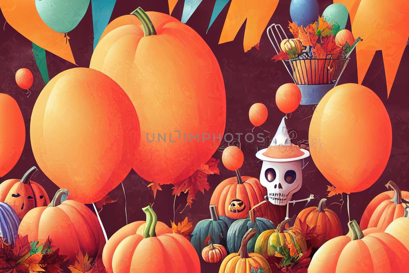 Halloween background, funny pumpkins, balloons and candies. Greeting card by 2ragon