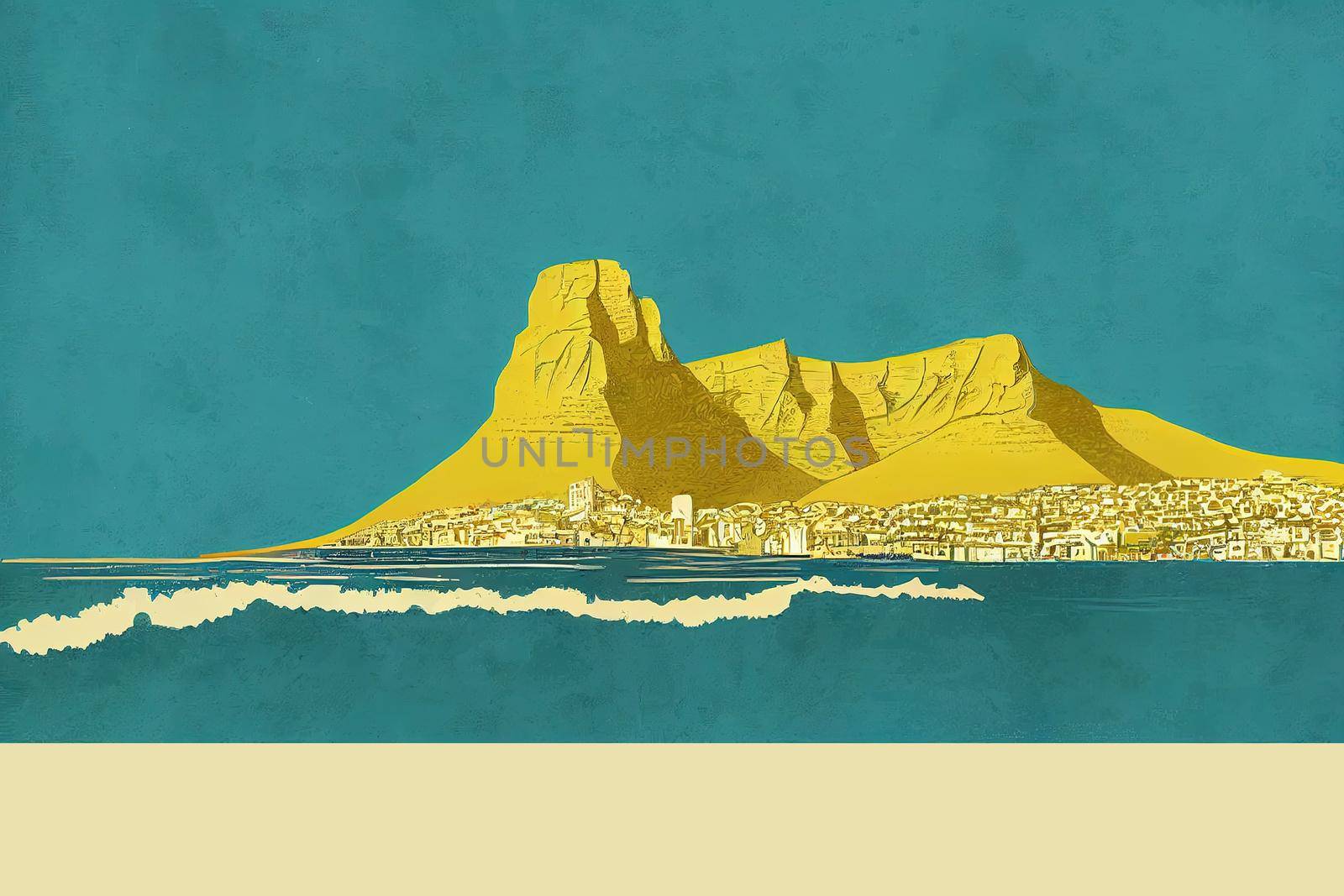 table mountain view in cape town vintage poster illustration by 2ragon