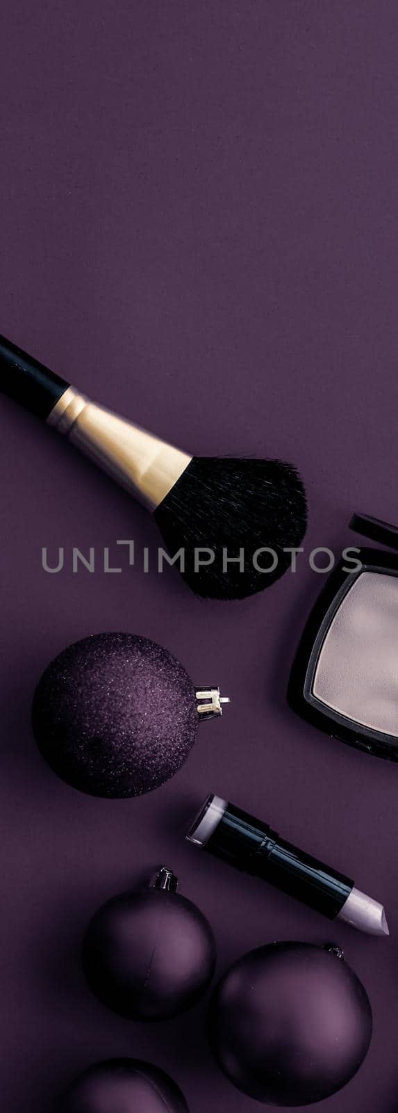 Cosmetic branding, fashion blog cover and girly glamour concept - Make-up and cosmetics product set for beauty brand Christmas sale promotion, luxury plum flatlay background as holiday design