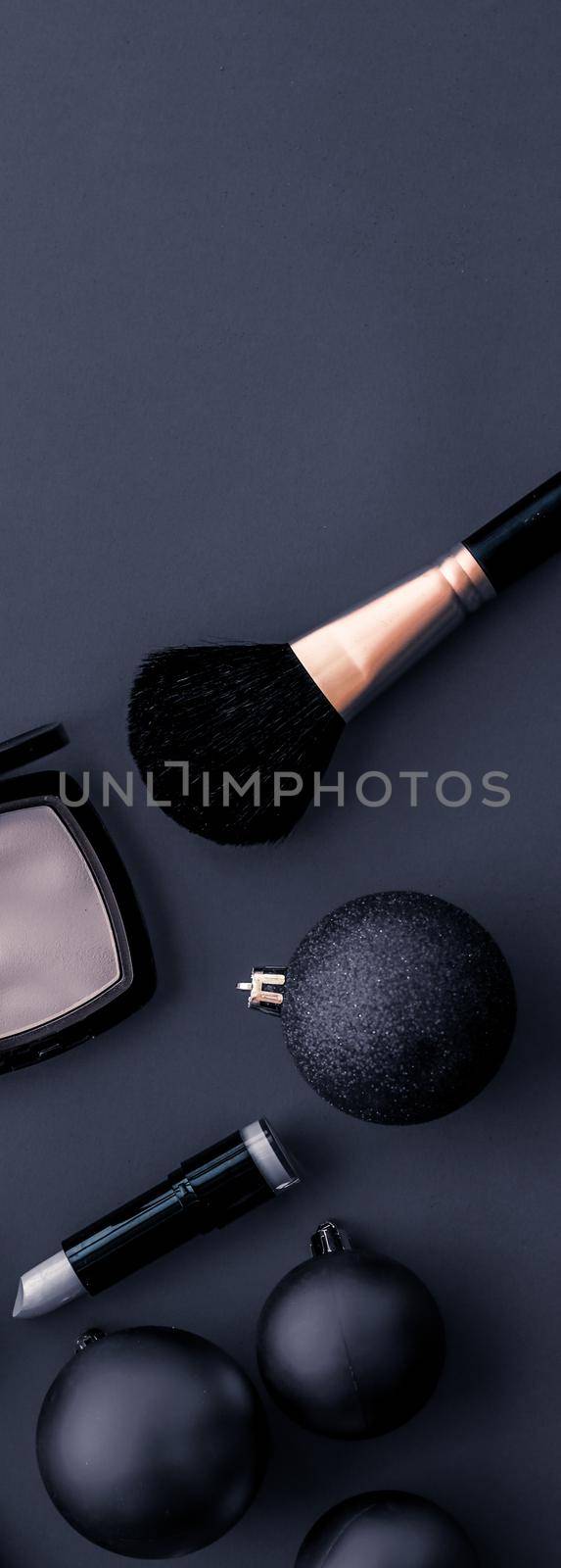 Cosmetic branding, fashion blog cover and girly glamour concept - Make-up and cosmetics product set for beauty brand Christmas sale promotion, luxury black flatlay background as holiday design