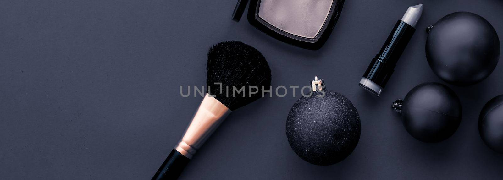 Make-up and cosmetics product set for beauty brand Christmas sale promotion, luxury black flatlay background as holiday design by Anneleven