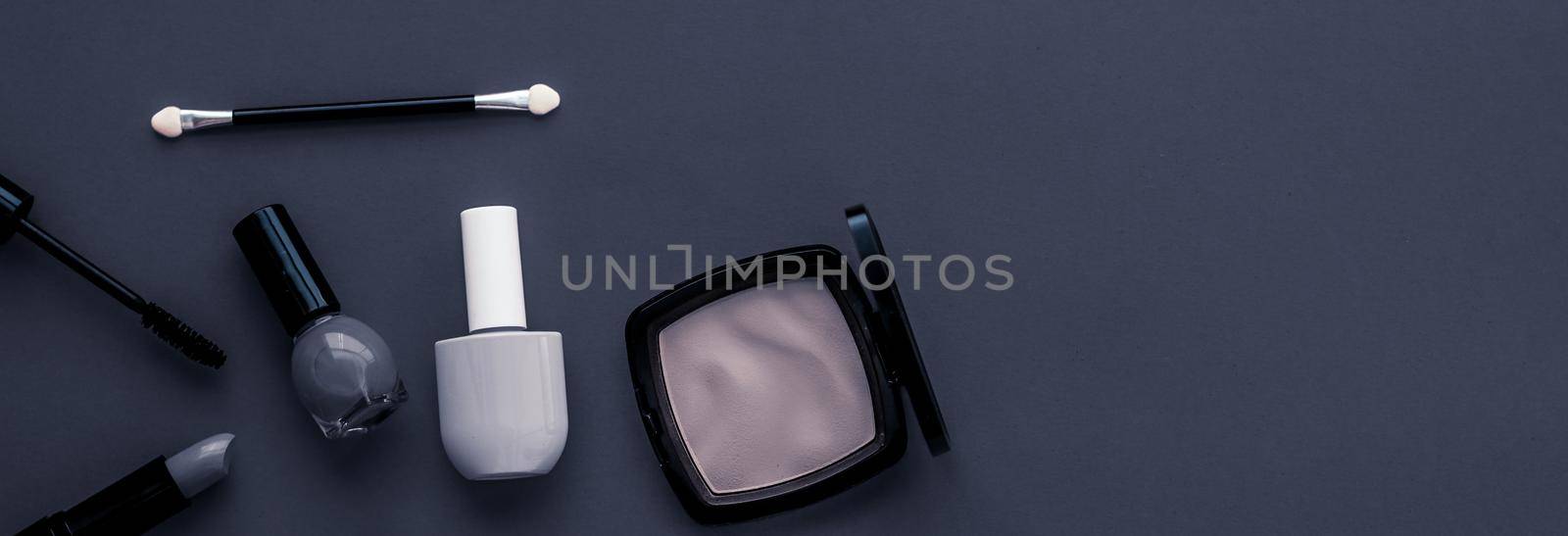 Make-up and cosmetics product set for beauty brand Christmas sale promotion, luxury black flatlay background as holiday design by Anneleven