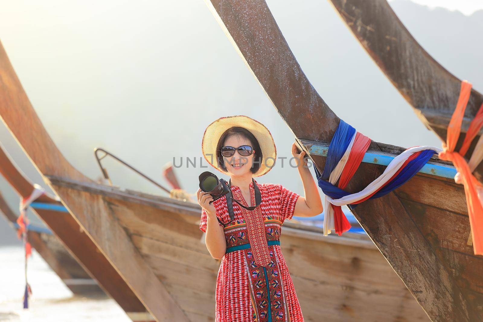 Tourist woman enjoying travel vacation in Krabi, Thailand.