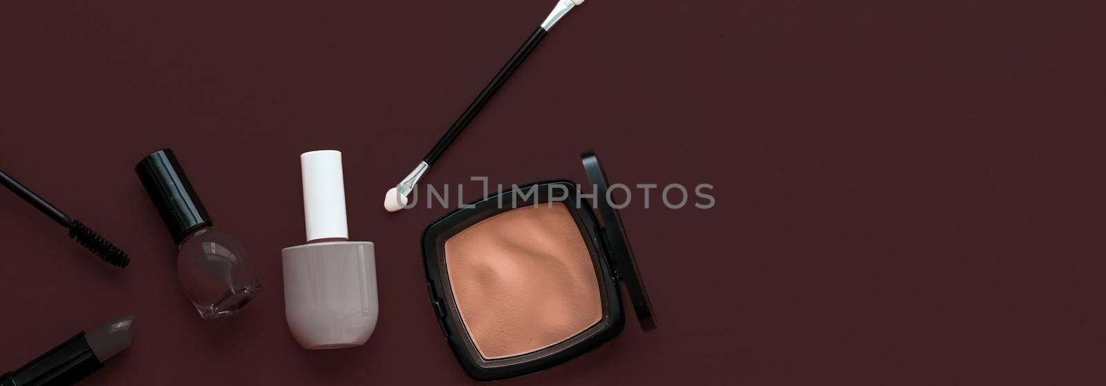 Make-up and cosmetics product set for beauty brand Christmas sale promotion, luxury chocolate flatlay background as holiday design by Anneleven