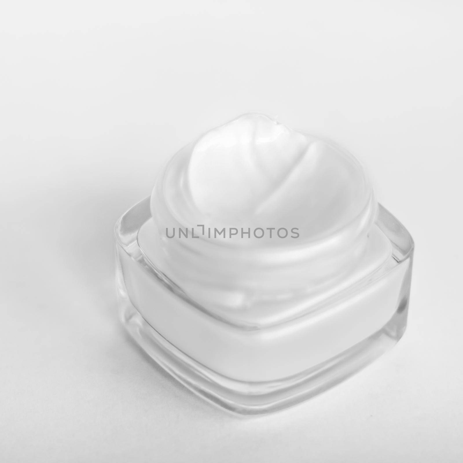 Cosmetic branding, toiletries and spf concept - Face cream moisturizer jar on white background, moisturizing skin care lotion and lifting emulsion, anti-age cosmetics for luxury beauty skincare brand