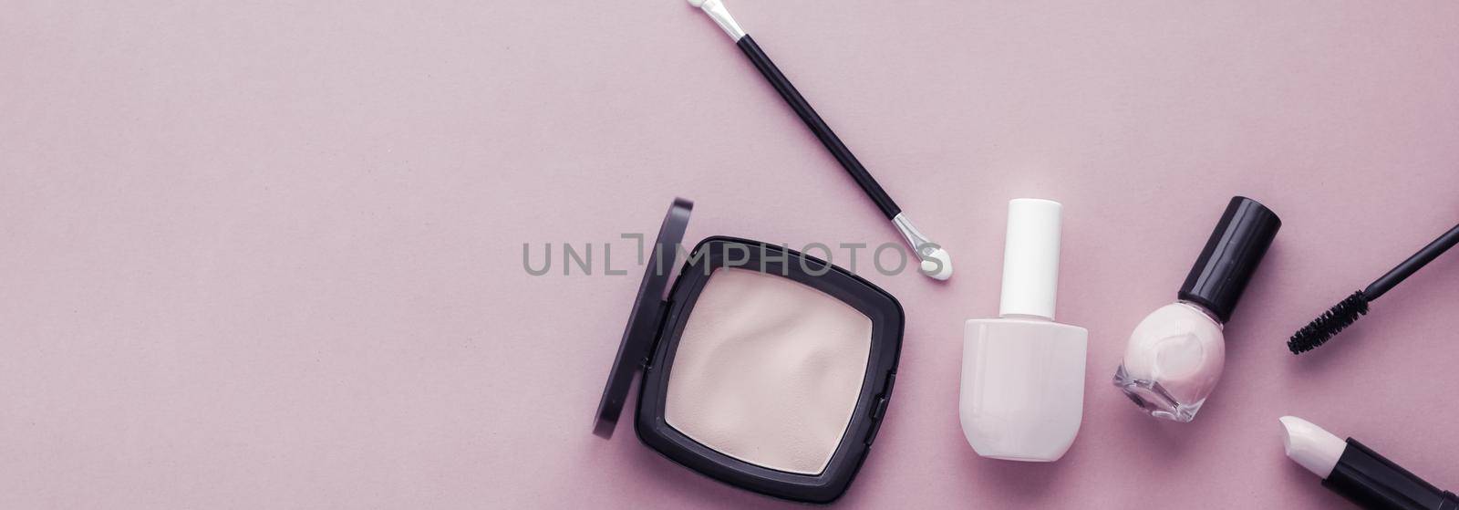 Make-up and cosmetics product set for beauty brand Christmas sale promotion, luxury purple flatlay background as holiday design by Anneleven